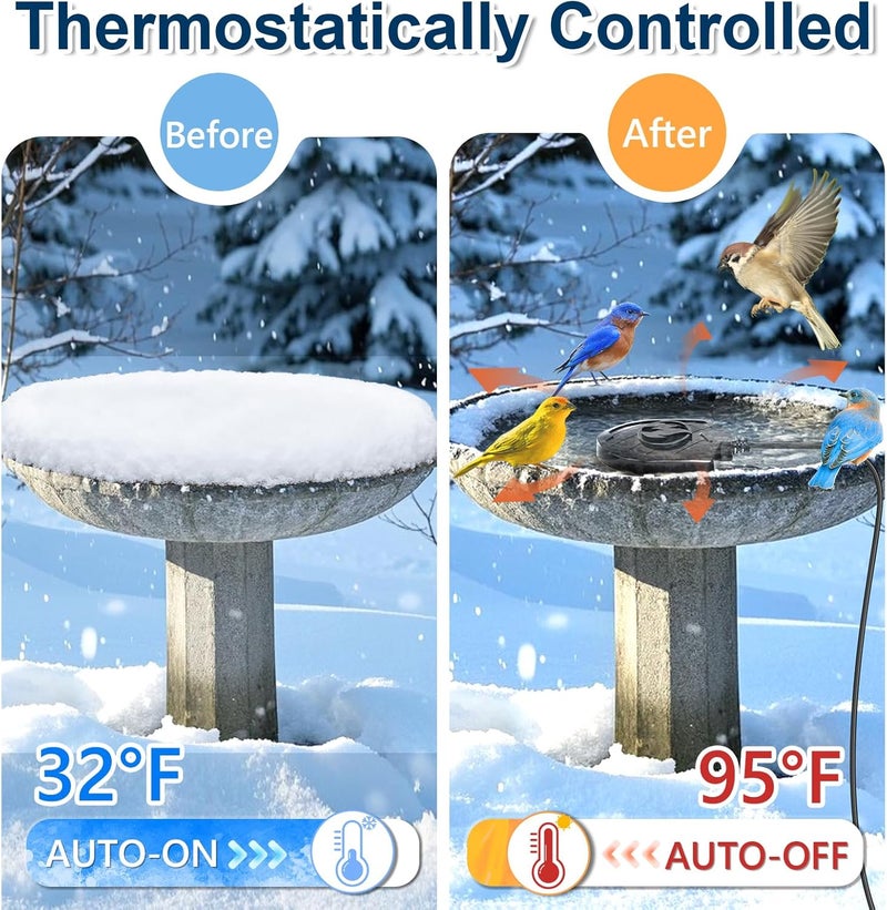We-buys Bird Bath Heater for Outdoors in Winter, 100W Birdbath Water Heater Submersible for Winter Full-Covered Aluminum, Heated Bird Bath Deicer Thermostatic Control for Yard Patio Small Pond(Black) - Image 3